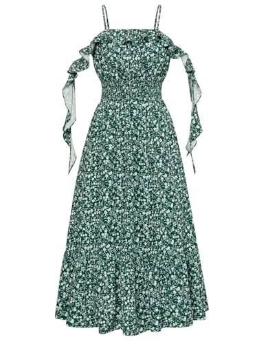 Kate Kasin Damen Langes Freizeitkleid mit Rüschenärmeln Asaum Oneshoulderkleid Dunkelgrün und Weiß S von Kate Kasin