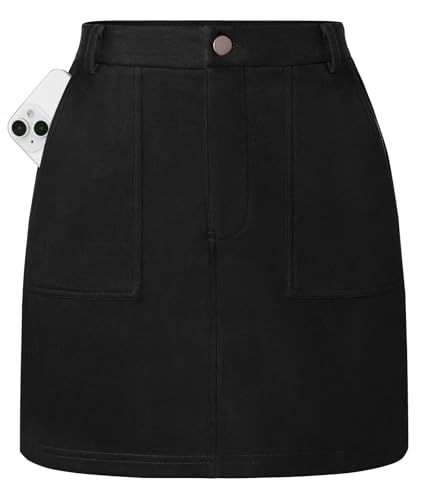 Kate Kasin Damen Midirock Warmer Herbstrock Elastischer Strickrock mit Taschen Schwarz S von Kate Kasin