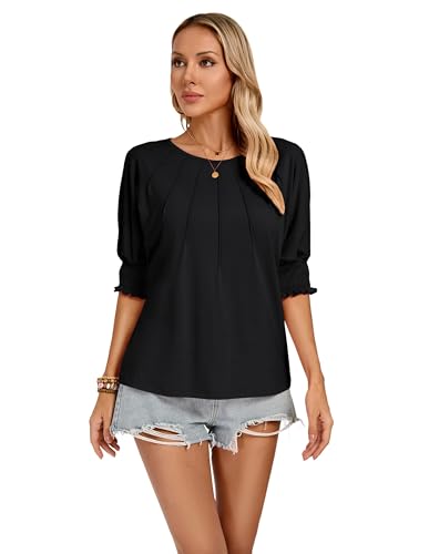 Kate Kasin Damen Rundhals Elegant Rüschen Ärmel Einfarbig Blusen Schwarz S Kate Kasin Damen Rundhals Elegant Rüschen Ärmel Einfarbig Blusen Schwarz S von Kate Kasin