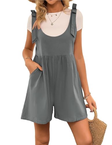 Kate Kasin Damen Sommer Overall Uausschnitt Ärmellose Weite Bein Schlag Jumpsuit Casual Latzhose Grau Blau 2XL von Kate Kasin