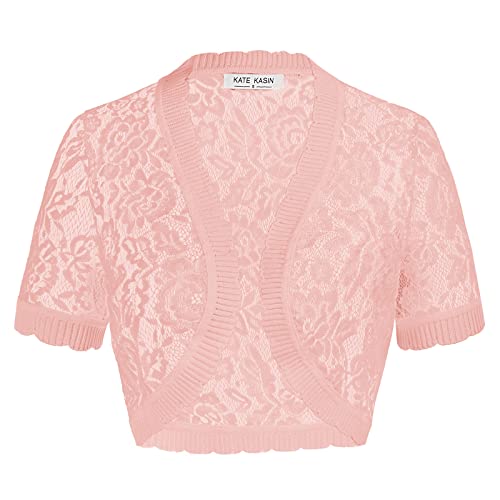 Kate Kasin Damen Spitze Bolero Shrugs Kurzarm Offene Vorderseite Schiere Floral Spitze Coat von Kate Kasin