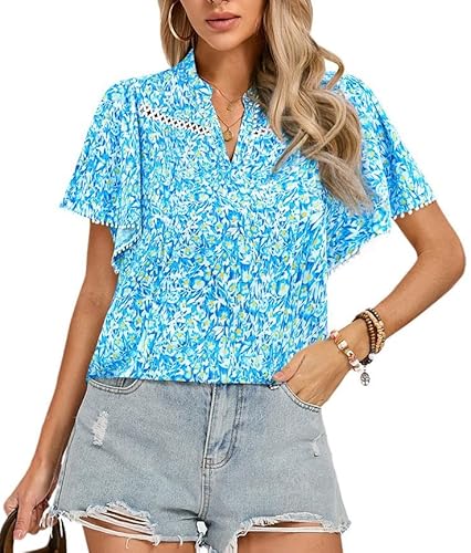 Kate Kasin Damen V Ausschnitt Bluse Exquisite Freizeit top Schulter Hohl Himmelblau L von Kate Kasin