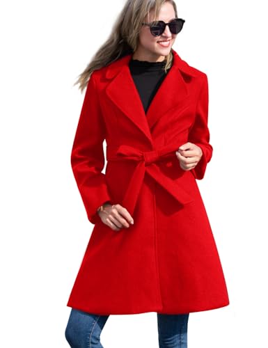 Kate Kasin Damen Wollmantel Vintage Elegant Chic Mittellange Lange Ärmel L Rot von Kate Kasin