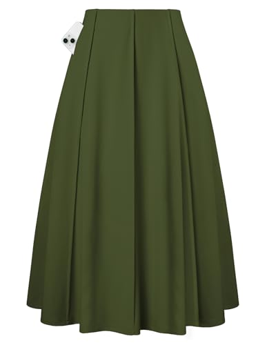 Kate Kasin Langer lässiger Strickrock für Damen hoher Taille einfarbig mit Taschen Armeegrün L von Kate Kasin