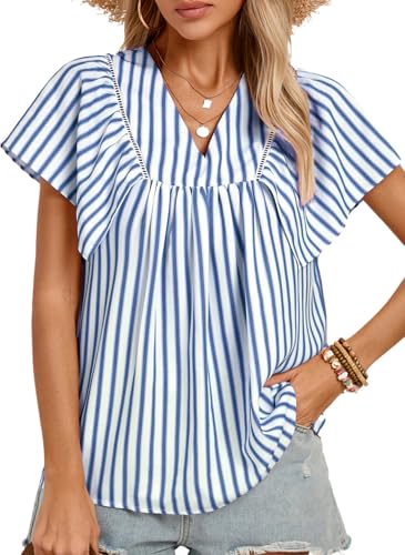 Kate Kasin Modische Damen Bluse Mode kurz Rüschenärmel Bluse Für Damen Blau M von Kate Kasin
