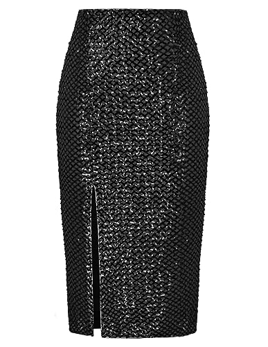 Kate Kasin Rock Bodycon Midi Skirt Female Maxirock Einfarbiger Pailletten Farbe:SchwarzL von Kate Kasin