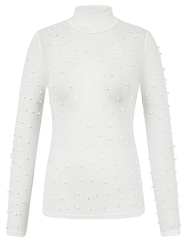 Kate Kasin Sexy Durchsichtiges Damenoberteil Lange Ärmel Halber Rollkragenpullover M Weiß von Kate Kasin