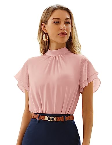 Kate Kasin Sexy Oberteil Damen Schicke Festliche Blusen mit Schluppenbluse Schmückt Rosa Casual Büro Bluse von Kate Kasin