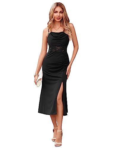 Kate Kasin Sommerkleid Lang Ballkleid Maxikleid Damen Elegant Spaghettiträger Lang Kleider mit Spitzennaht Wickelkleid für Hochzeitsgäste von Kate Kasin