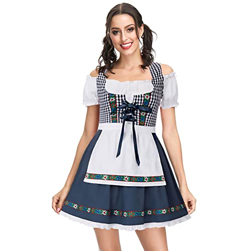 Kate Kasin Trachtenmoden Damen Bierfestkleid Dirndl Dirndlkleid Trachtenkleid Vintage Marineblaues Kariertes Kleid Oktoberfest Kostüme für Bayerischen Karneval Dirndl für Oktoberfest KKH02092-2_00M von Kate Kasin