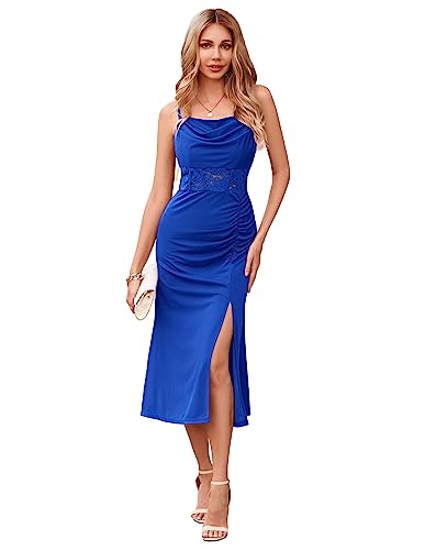 Kate Kasin Wickelkleid Damen Lang Trägerkleid mit Spitzennaht Festival Outfit Elegant Spaghettiträger Maxikleid für Abendkleid von Kate Kasin