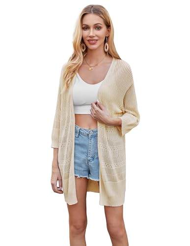 Kate Lasin 3/4 Ärmel Strickjacke für Frauen Casual Strickpullover Cover Up für Sonnenschutz Bikini Cover Up Beige KK0675-03 XL von Kate Kasin