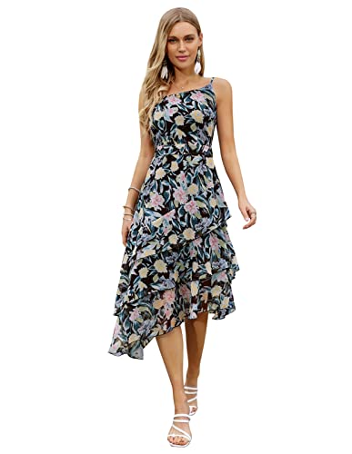 Kleider Damen Festlich Elegant Blumenkleid mit Verstellbare Spaghettiträger für Sommer Ballkleid Grün von Kate Kasin