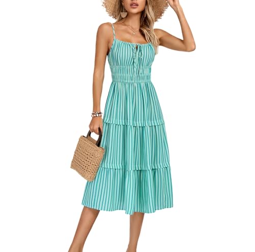 Nadel Streifen Damen Cami Kleid ALinie Sommer Kleid Lässig Blaue und grüne XXL von Kate Kasin