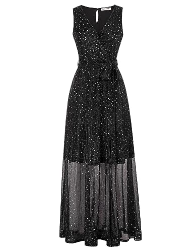 Sommerkleid Damen Partykleid Lang A Swing Hohe Taille Ärmelloses Strandkleid Elegant S Schwarz von Kate Kasin