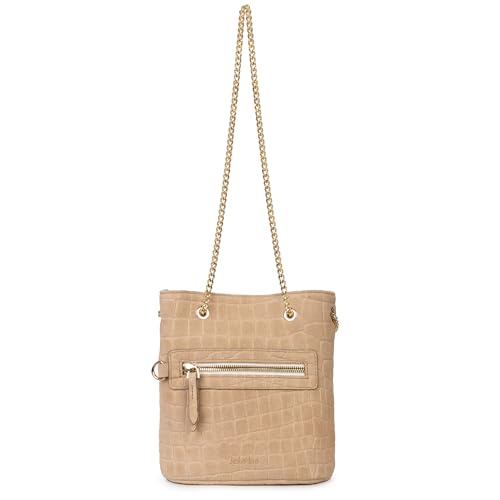 Kate Lee Damen Mini Kacy Cro Tasche aus Leder, mit Schulterriemen, Beige Ledertasche von Kate Lee