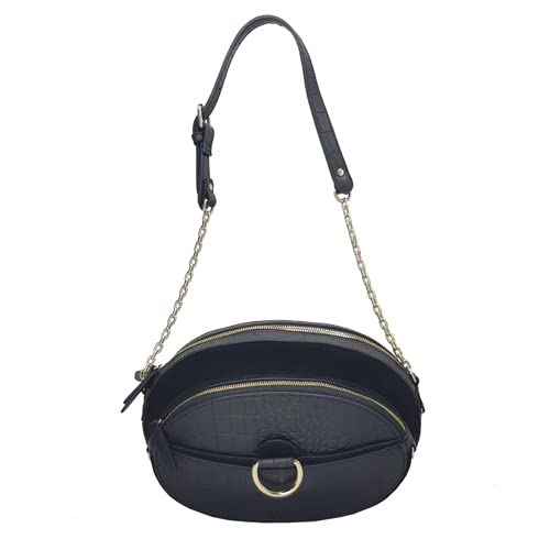 Kate Lee Damen Sac en Cuir Porté Épaule PALOMA Schultertasche aus Leder, Crov schwarz von Kate Lee