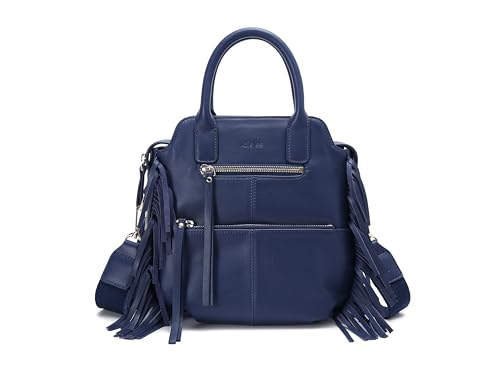 Kate Lee Damen Tasche aus Leder, Velyane Fransen, Blau Ledertasche von Kate Lee