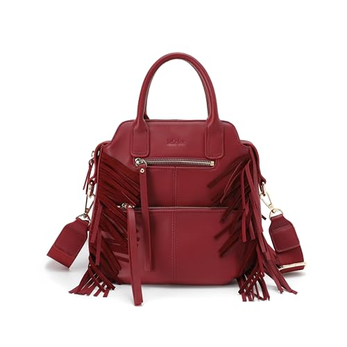 Kate Lee Damen Tasche aus Veloursleder, Fransen, Bordeauxrot Ledertasche, Bordeaux von Kate Lee