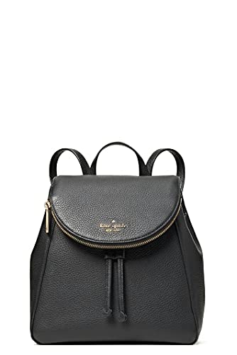 Kate Spade Leila Rucksack mit Klappe, mittelgroß, weiches Leder, Schwarz, schwarz, Medium, Kordelzug von Kate Spade New York