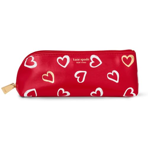 kate spade new york Federmäppchen mit Schulbedarf, Reißverschlusstasche inklusive 2 Bleistiften, Spitzer, Radiergummi und Lineal, Pinselstrich-Herzen, S, Klassisch von Kate Spade New York