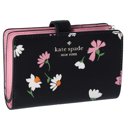 Kate Spade New York Madison Floral Waltz Medium Compact Bifold Wallet In Black Multi, Schwarz Multi, Mittelgroße, kompakte Faltbörse von Kate Spade New York