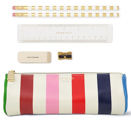 Kate Spade New York Pen and Pencil Case with Office Supplies, Zip Pouch Includes 2 Pencils, Sharpener, Eraser, and Ruler (Adventure Stripe) von Kate Spade New York