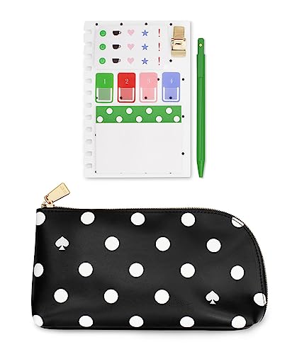 Kate Spade New York Zipper Pouch Filled with Planner Stickers and Accessories, Set Includes Notepad, Sticker Tabs, Black Ink Pen and Holder, Vegan Leather Accessory Bag, Picture Dot von Kate Spade New York