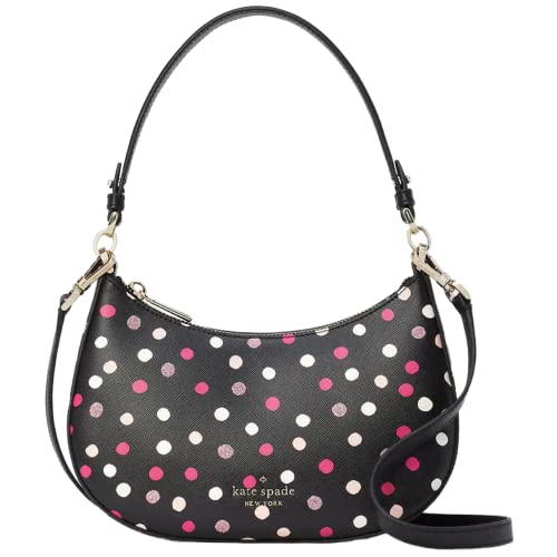 Kate Spade Staci Glimmer Polka Dot Half Moon Small Schultertasche Crossbody Black, schwarz mit punkten von KATE SPADE