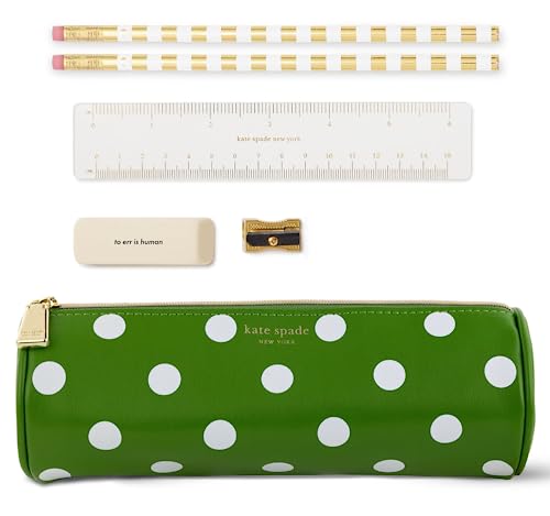 kate spade new york Stift- und Federmäppchen mit Bürobedarf, Reißverschlusstasche inklusive 2 Bleistiften, Spitzer, Radiergummi und Lineal, Bildpunkt, Modern kate spade new york Stift- und Federmäppchen mit Bürobedarf, Reißverschlusstasche inklusive 2 Bleistiften, Spitzer, Radiergummi und Lineal, Bildpunkt, Modern von Kate Spade New York