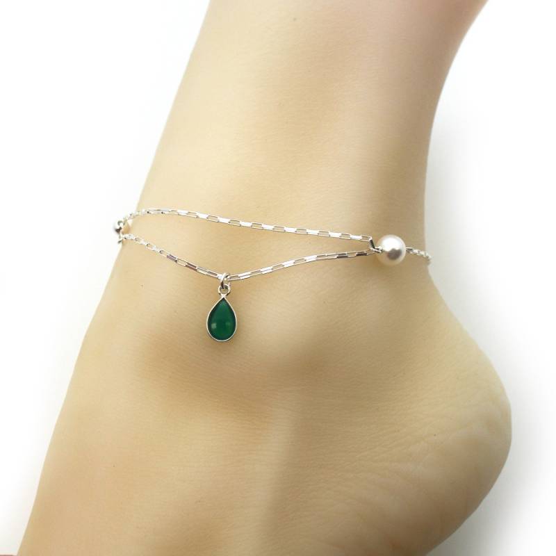 Geburtsstein Fußkettchen Und Armband - Sterling Silber Verstellbares/Fußkette Kombination Mit Süßwasserperle Natürlichem Edelstein von KateAvenue