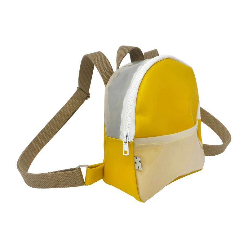 Gelb + Weißer Mini-Rucksack | Vegan Kunstleder/Vinyl Rucksack Mit Khaki Strap Pvc von KateCornShop