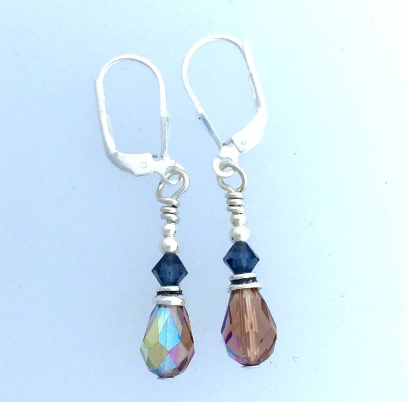 Swarovski Colorado Topaz Und Montana Blue Kristall Ohrringe Silber Brisuren By Kate Drew-Wilkinson von KateDW