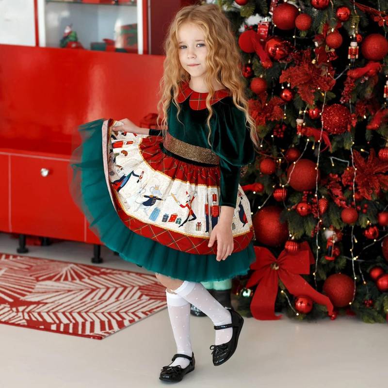 Kinder Weihnachten Kleid, Tartan Grün Urlaub Outfit, Nussknacker Baby Mädchen 1 von KatePrincessDress