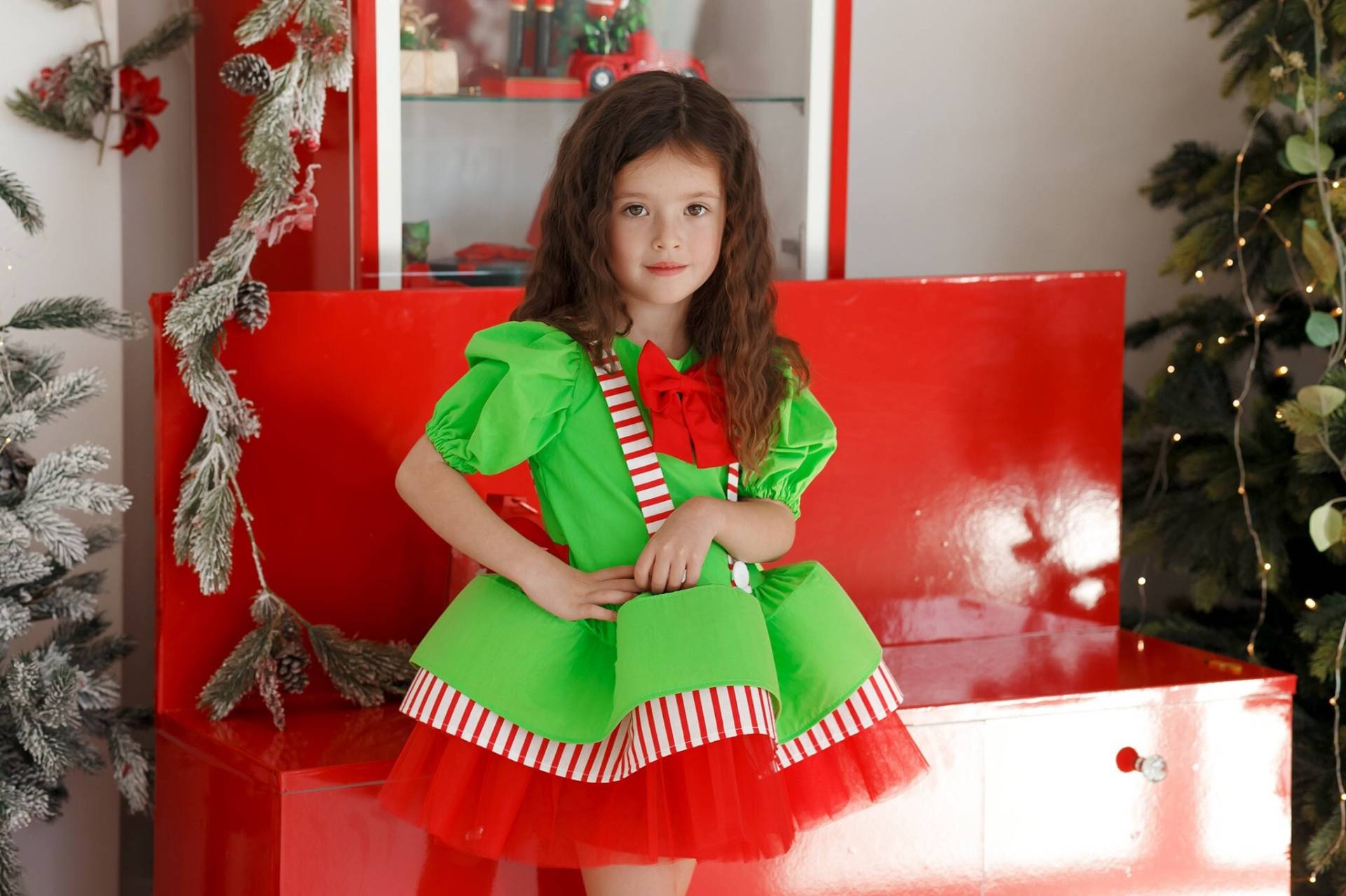 Kinder Weihnachtskleid, Santa First Christmas Dress, Grün Und Rot Party Outfit, Elf Cosplay Kostüm, Weihnachtsparty Kleidung Für Mädchen von KatePrincessDress