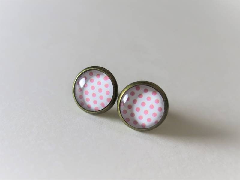 Sorbet - Polka Dots Fröhliche Ohrstecker 10mm, Weiß-Rosa Sorbet - Polka Dots Fröhliche Ohrstecker 10mm, Weiß-Rosa von KateUndMo