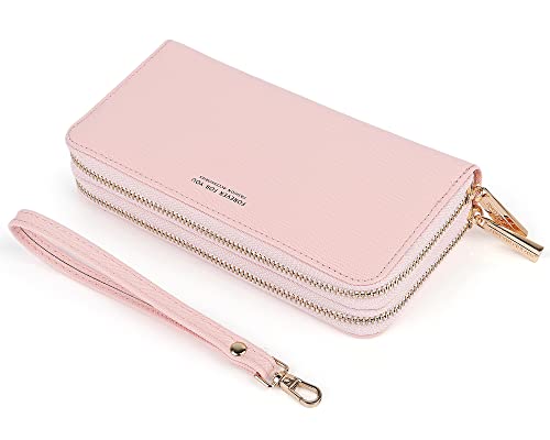 Katech Damen-Geldbörsen PU Leder, Portemonnaie groß Handytasche Geldbörse mit 12 Kartenfächer und Armband, Pink von Katech