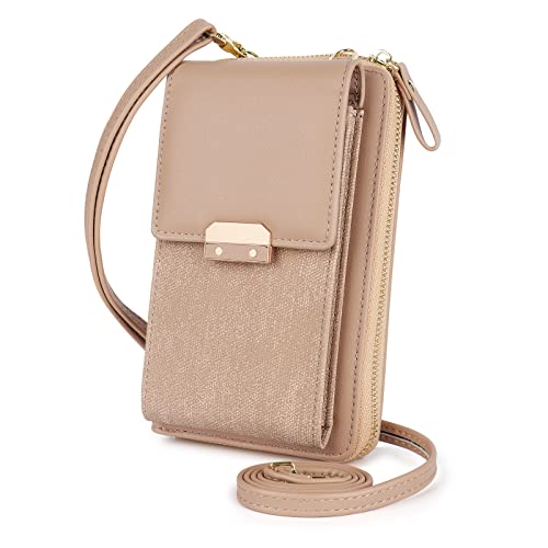 Katech Handy Umhängetasche Damen, Handytasche zum Umhängen Leder Geldbörse mit Kartenfächer und Verstellbar Schultergurt, Crossbody Bag für Handy unter 6,5 Zoll (Aprikose) von Katech