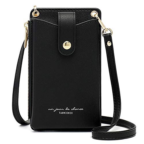 Katech Handy Umhängetasche Damen Kleine, Ultradünne Handytasche mit Schnallenverschluss Handyfach und verstellbarem Schultergurt, Crossbody Bag Casual Handtasche (Schwarz) von Katech