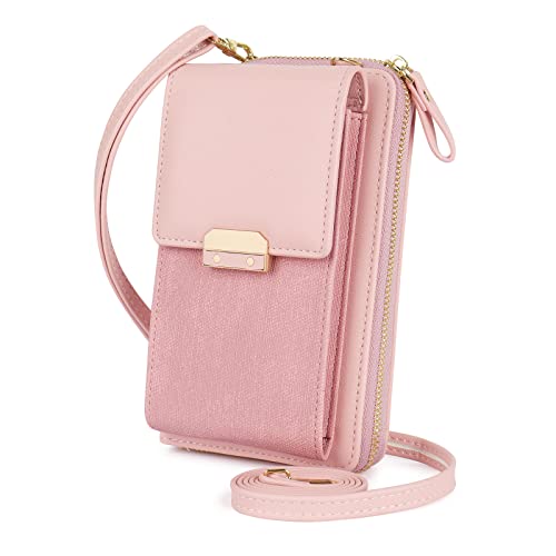 Katech Handy Umhängetasche Kleine, Handytasche zum Umhängen Leder Geldbörse mit Kartenfächer und Verstellbar Schultergurt, Handtasche für Handy unter 6,5 Zoll (Rosa) von Katech