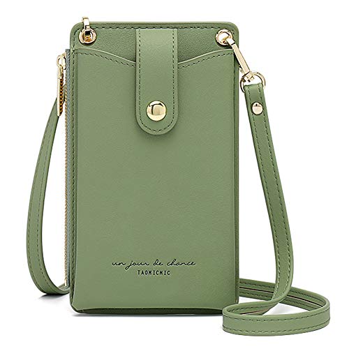 Katech Handytasche zum Umhängen Leder, Handy Umhängetasche Damen Schlanke Handtasche mit Schnallenverschluss und Handyfach, Casual Crossbody Bag für Reisen und Partys (Grün) von Katech