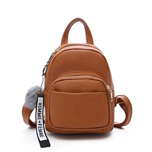 Katech Rucksack Damen Schultertasche Casual wasserdichte Schultasche Daypack Damen Kleinen Rucksack Mädchen Schultaschen Handtasche mit Pom Pom Ball (Braun) von Katech