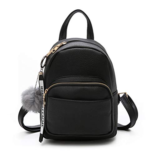 Katech Damen Schultertasche Casual wasserdichte Daypack Kleinen Rucksack Mädchen Schultaschen Handtasche mit Pom Pom Ball (Schwarz) von Katech