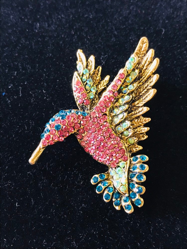 Jahrgang Jeweled Kolibri-Brosche, Kolibri-Pin, Kolibri-Schmuck von KatekaisAlchemy
