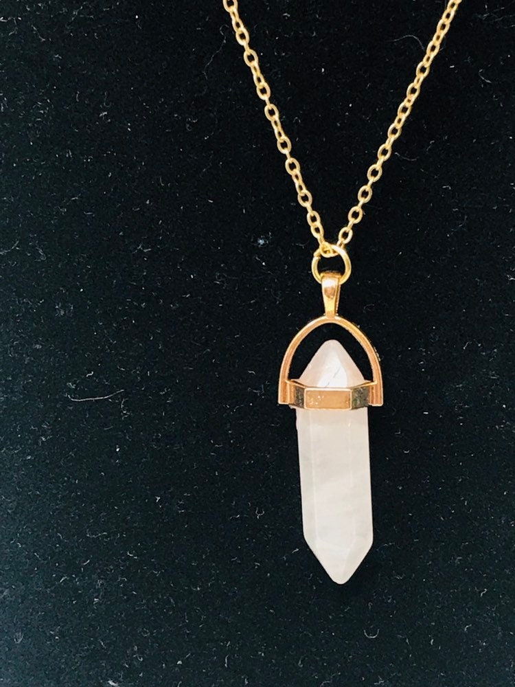 Rosenquarz Doppel Doppelender Kristallhalskette, Und Herz-Halskette, Vergoldet Halskette, Herz-Chakra von KatekaisAlchemy