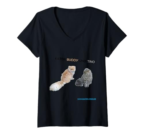 Damen Kater-Pino, Geschenk Kinderbuch Kater-Pino Lustiges Katzen T-Shirt mit V-Ausschnitt von Kater Pino