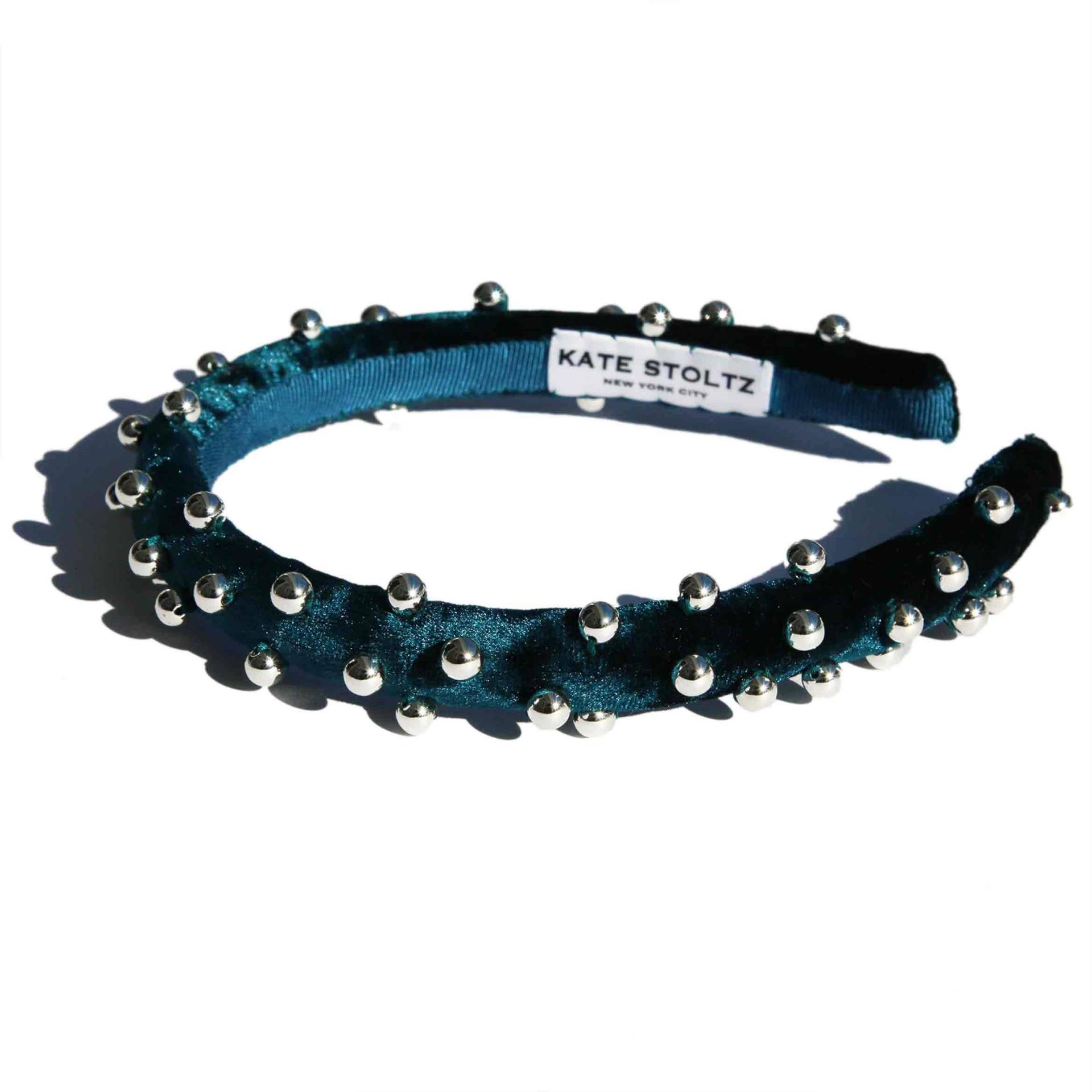 Silber Perlen Samt Stirnband von Katestoltznyc