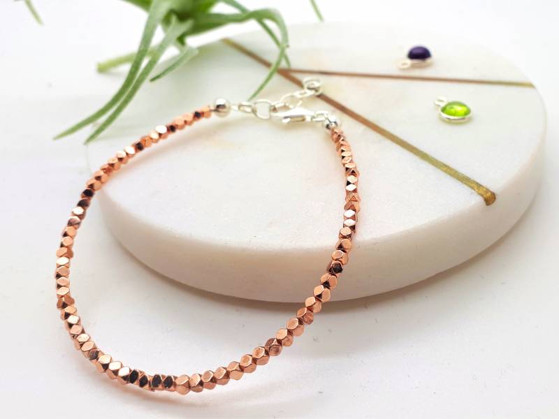 Armband Für Damen, Hämatit 2 Mm Rotgold Galvanisiert, Silber 925, Verstellbar von KatharinaVeySchmuck