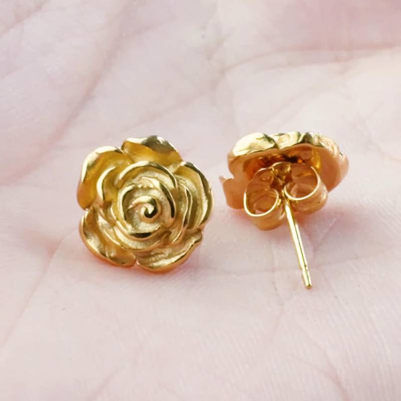 Gold Rose Ohrstecker - 24K Vermeil Rose Blumen Ohrringe Muttertagsgeschenk Jahrestag Geschenke Für Sie Mit Liebe von KatheMeraConcept