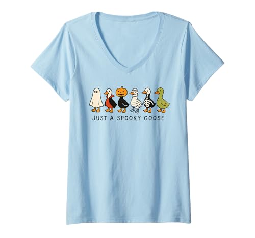 Damen Just A Spooky Goose Süßes Halloween-Kostüm für Gänseliebhaber T-Shirt mit V-Ausschnitt Damen Just A Spooky Goose Süßes Halloween-Kostüm für Gänseliebhaber T-Shirt mit V-Ausschnitt von KathleenJane Designs